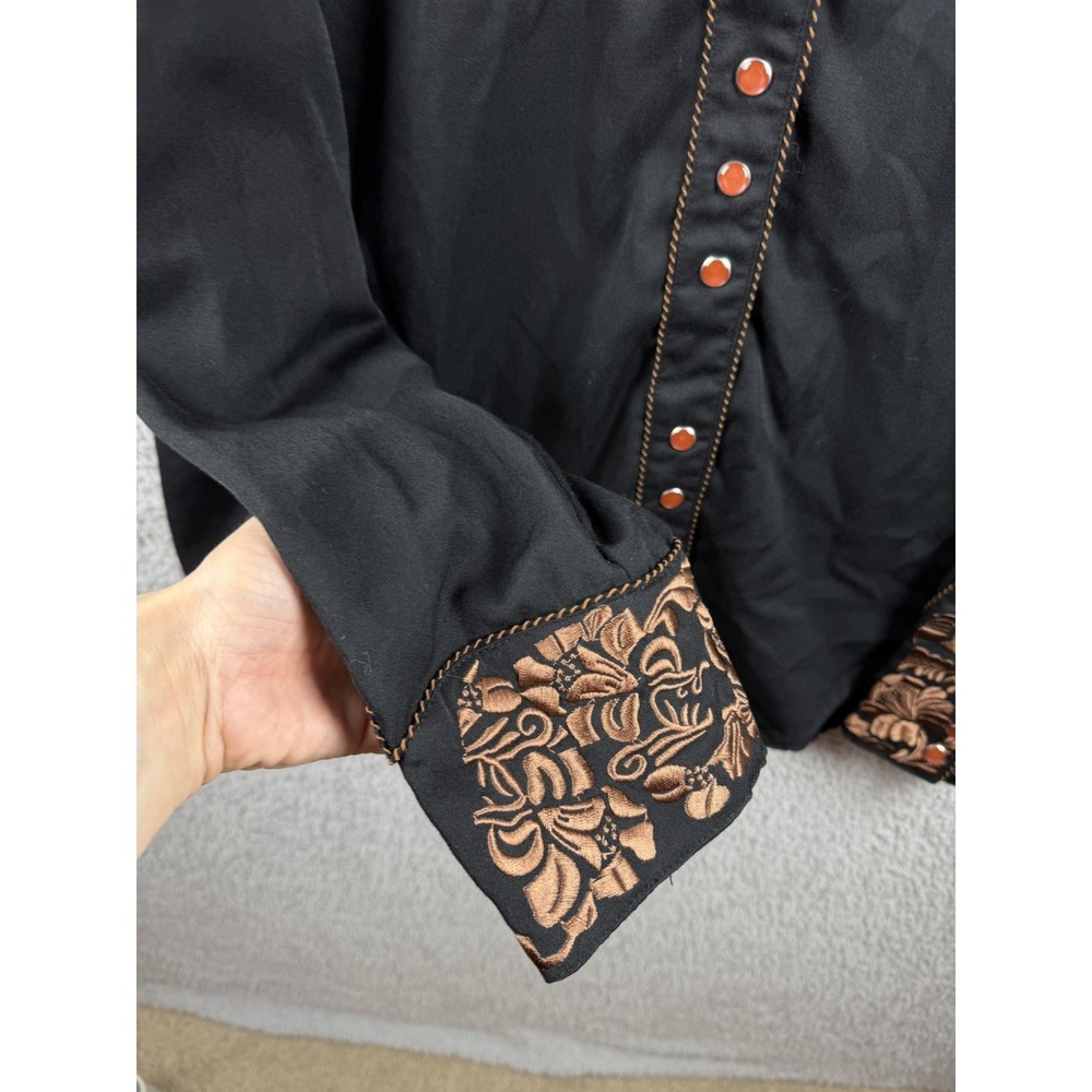 Scully Women's 2XL Floral Embroidered Western Black Shirt - PL-654 - Picture 4 of 9
